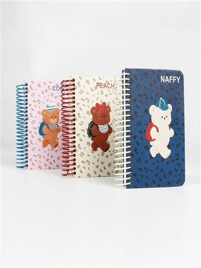 Dyddiadur Arth Bach Patrwm Llewpard Mini A7 Coil Notebook Cute Animal Cartoon School Season Daily Coil Notebook Collection